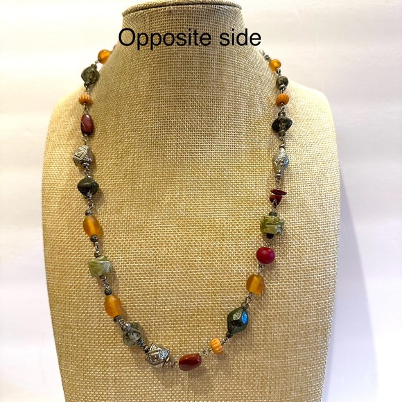 Multi-color Boho Genuine Gemstone & Glass beaded Necklace red, green, yellow - Picture 8 of 11